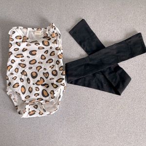 Amazon, No Brand Leopard Sleeveless Bodysuit & Black Bow Fabric Set 0-3m